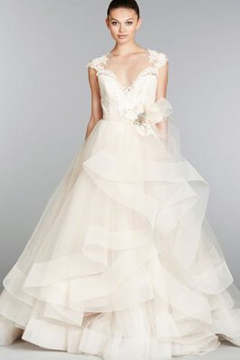 Abito da Sposa in Pizzo Senza Maniche con Cristino Ball Gown V-Scollo in pizzo