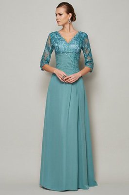 Robe mère de mariée de col en v en chiffon en 3/4 manche fermeutre eclair ligne a