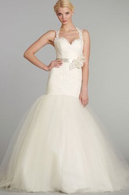 Abito da Sposa in Tulle con Fiore con Nastro Naturale in pizzo seducente