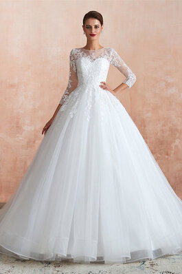 Abito da sposa in tulle in pizzo a-line in raso lungo splendido