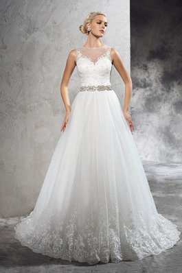 Robe de mariée delicat manche nulle avec perle a-ligne de traîne moyenne