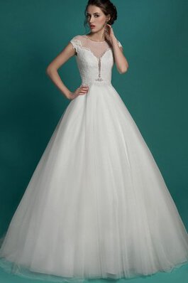 Robe de mariée ligne a noeud avec décoration dentelle avec perle en tulle