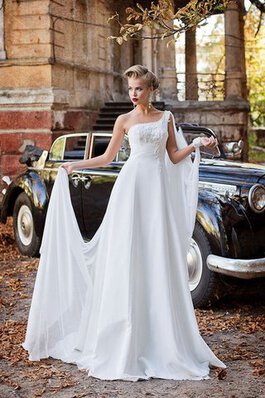 Abito da Sposa A Terra con Perline Allacciato monospalla in Chiffon Senza Maniche