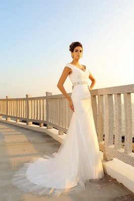 Abito da Sposa Elegante Cerniera Senza Maniche con Piega Tubino