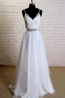 Abito da Sposa con Nastro Spazzola Treno Cerniera V-Scollo A-Line in Tulle