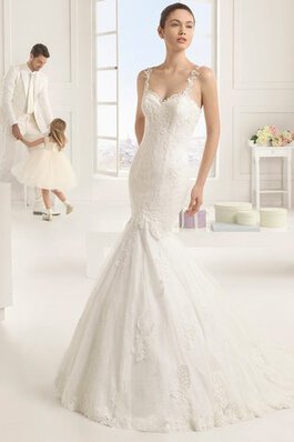 Robe de mariée sexy brodé en dentelle avec zip de traîne courte