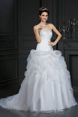 Abito da Sposa con Perline Naturale Senza Maniche Lungo Allacciato