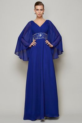 Chiffon V-Ausschnitt Reißverschluss Anständiges Abendkleid mit Perlen