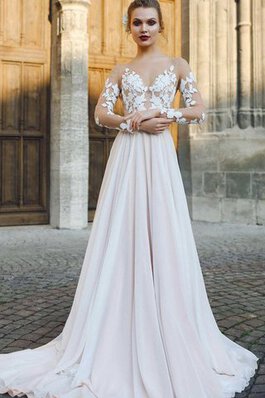 Abito da Sposa a Chiesa All Aperto con Applique Lungo Rosette Ornamento Barchetta