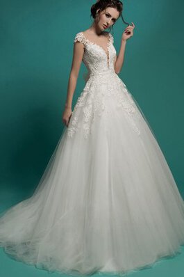 Abito da Sposa con Fiore Lungo Romantico con Fiocco Coda A Strascico Corto Semplice