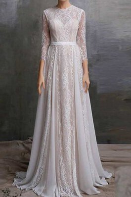 Abito da Sposa tradizionale con Applique con Bottone in Pizzo A-Line con Piega