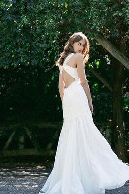 Abito da Sposa retro V-Scollo con Piega Buco Della Serratura Schiena in Chiffon A-Line