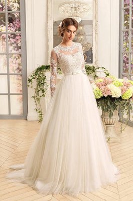 Abito da Sposa con Applique Allacciato con Fiocco Coda A Strascico Corto Vintage Moderno