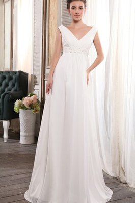 Abito da Sposa Senza Maniche in Chiffon con Criss-cross V-Scollo classico Impero