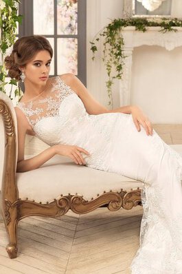 Abito da Sposa in pizzo con Applique Naturale Senza Maniche Tondo sensuale