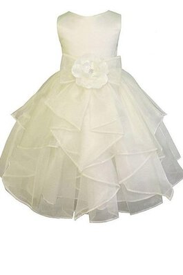 Robe de cortège enfant naturel longueur à cheville avec fleurs en satin avec gradins