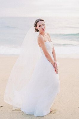 Abito da Sposa a Spiaggia Senza Maniche in Organza A-Line Naturale Cuore