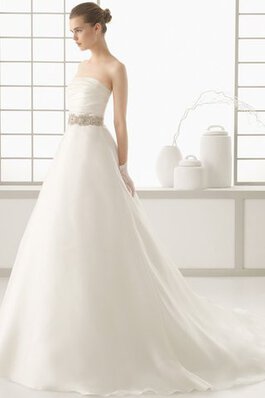 Abito da Sposa Formale A-Line Spazzola Treno Semplice All Aperto con Perline