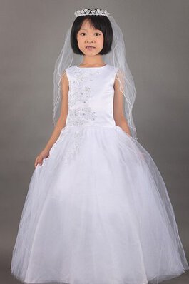 Abito da Cerimonia Bambini A-Line in Tulle Ball Gown con Applique Senza Maniche