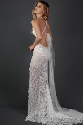 Vestido de Novia en Encaje de Sin mangas de Escote halter de Borde-Festoneado