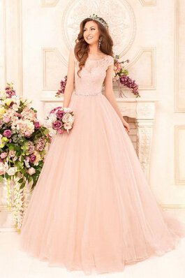 Robe de mariée naturel cordon avec manche courte avec perle avec manche épeules enveloppants