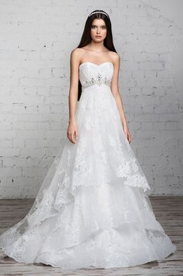 Robe de mariée de traîne courte avec lacets a-ligne avec sans manches avec perle