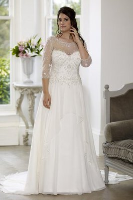 Abito da Sposa Allacciato Romantico A-Line Tondo Elegante con Tre Quarti Lunghezza Maniche