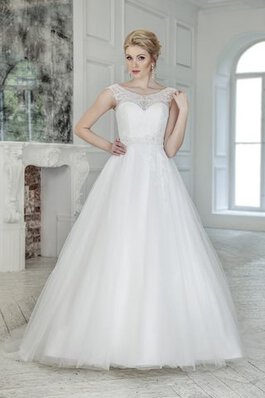 Abito da Sposa Naturale in Tulle A-Line A Terra con Perline in pizzo