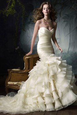 Abito da Sposa lusso Schiena Nuda Senza Maniche Naturale con Seghettato con Increspature