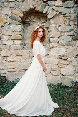 Abito da Sposa Romantico con Nastro con Applique in Chiffon in pizzo A-Line