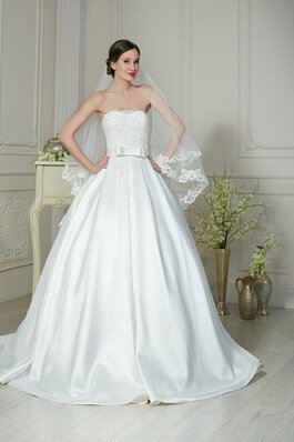 Abito da Sposa con Applique con Fiocco A-Line Senza Maniche Naturale in Raso