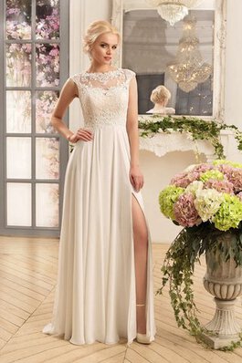 Robe de mariée naturel avec manche épeules enveloppants en chiffon de col bateau en plage