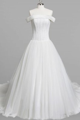 Robe de mariée de traîne moyenne manche nulle en chiffon avec décoration dentelle avec zip