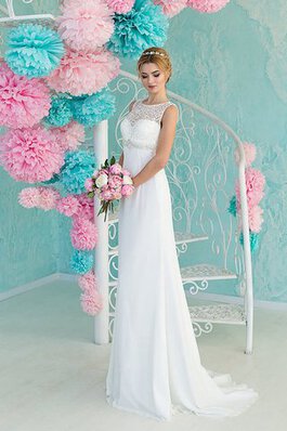 Robe de mariée manche nulle en forme avec perle avec chiffon de traîne mi-longue