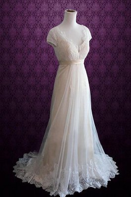 Abito da Sposa con Fusciacca con Piega Vintage Spazzola Treno con Manica Corte con Fiocco