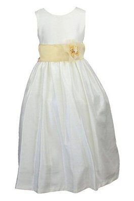 Robe de cortège enfant plissage a-ligne avec fleurs manche nulle