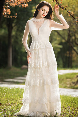 Abito da sposa stile dea affascinante naturale in stain elastico in pizzo retro