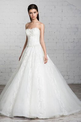 Abito da Sposa Senza Maniche Lungo Spazzola Treno A-Line A Terra con Applique