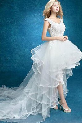 Abito da Sposa Formale E Informale con Applique alta bassa in Tulle in Pizzo con Seghettato