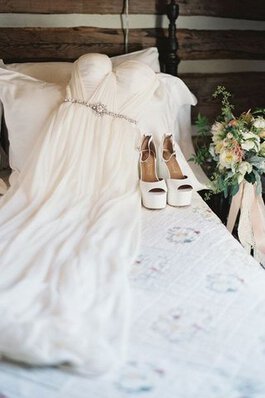 Moderno Vestido de Novia de Escote con Hombros caídos de Playa de Manga tapada de Largo