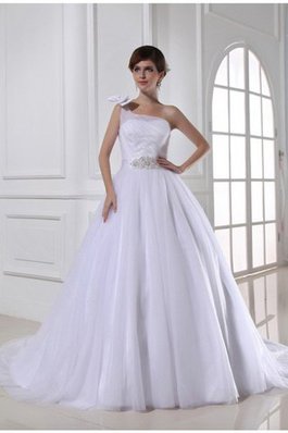 Robe de mariée de mode de bal manche nulle d'épaule asymétrique cordon en satin