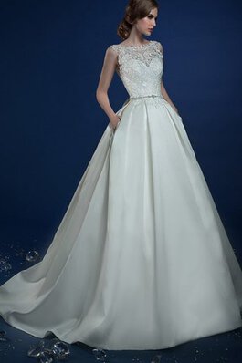 Robe de mariée vintage au niveau de cou a-ligne avec perle