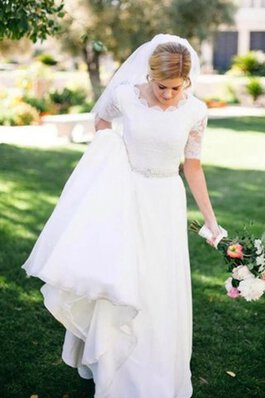 Elegante Vestido de Novia de La mitad de manga de Encaje Adorno de Plisado