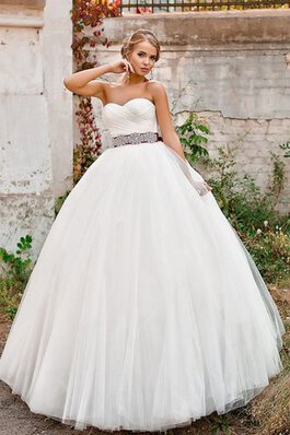 Abito da Sposa Naturale con Criss-cross con Fiocco Cuore Ball Gown Coda A Strascico Cappella