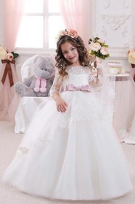 Abito da Cerimonia Bambini in Tulle decorato Ball Gown in Pizzo A Terra