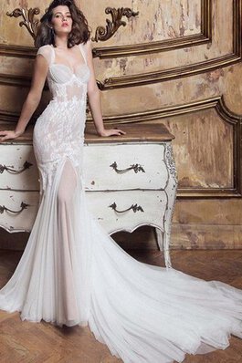 Abito da Sposa Queen Anne lusso con Spacco Davanti Coda A Strascico Corto in pizzo in Pizzo