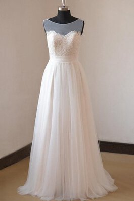 Abito da Sposa in Tulle A Terra con Piega Cerniera Senza Maniche A-Line