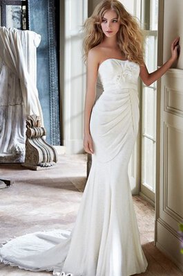 Abito da Sposa con Fiore senza spalline Senza Maniche con Nastro Naturale in Chiffon