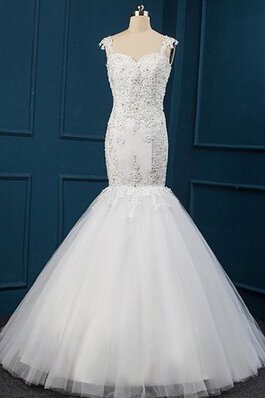 Robe de mariée naturel de sirène avec perle de col en cœur avec sans manches