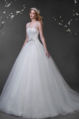 Abito da Sposa con Fiocco Naturale Ball Gown Lungo Coda A Strascico Corto con Applique